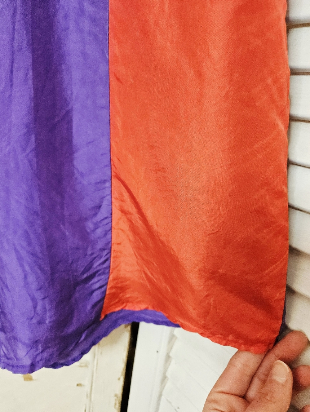 Vintage 90s 100% Silk Colourblock Blouse Red, Purple, Yellow Small *flaws* - Picture 7 of 16